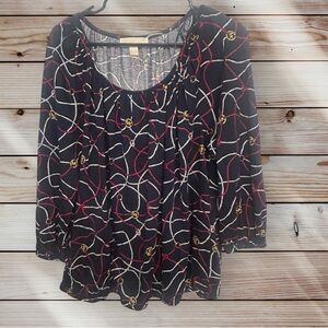 Michael Kors Navy and Red Patterned Blouse